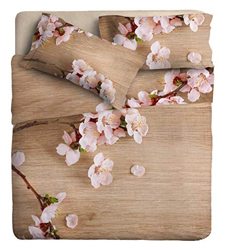 Ipersan Kirschblüten Bettwäsche-Set für Doppelbett, Fotografie, feine Art, Bio-Baumwolle, Haselnussbaum, Rosa