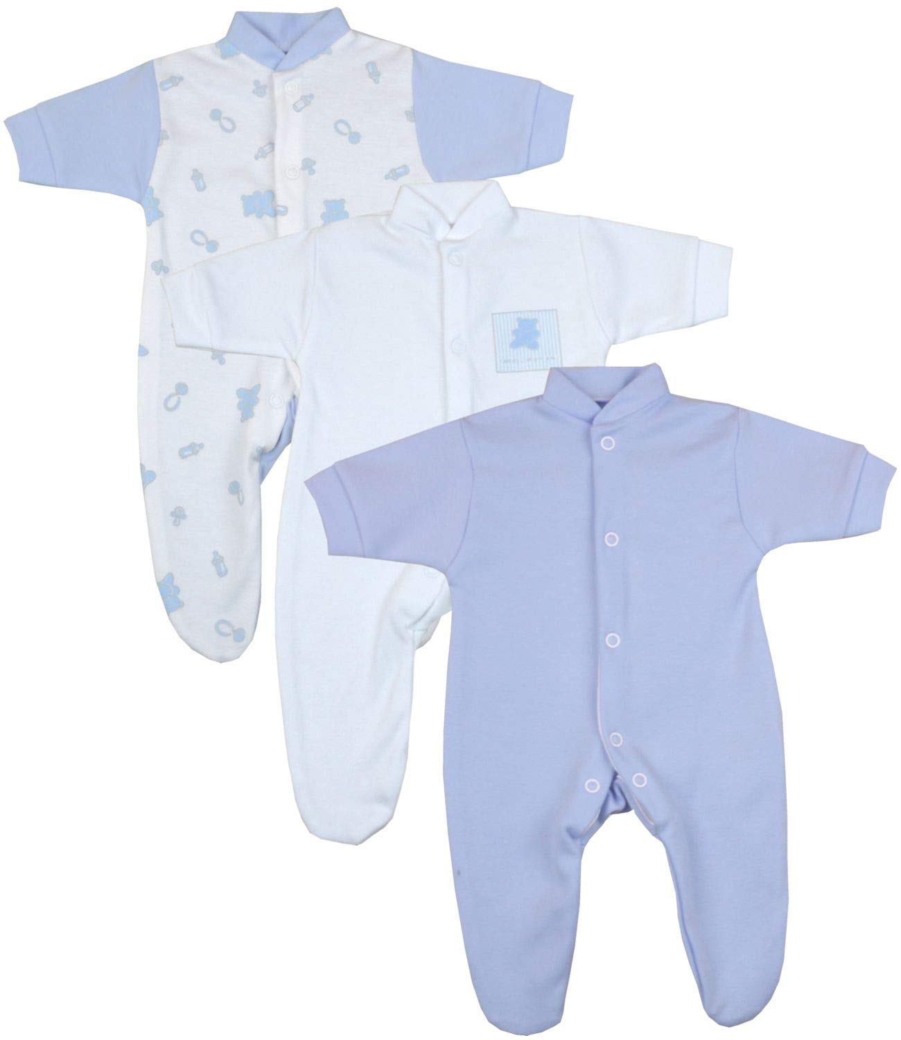 BabyPrem Frühchen Baby Jungen Kleidung 3 Schlafanzüge Strampler Blauer Teddy P3