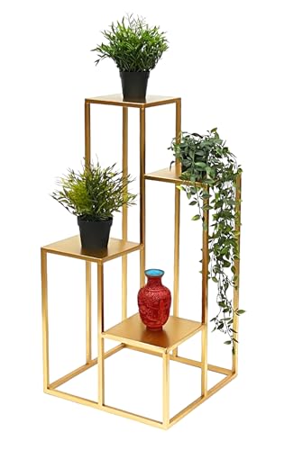 DanDiBo Blumentreppe Metall Gold 82 cm Pflanzentreppe Blumenständer 96505 Blumensäule Modern Pflanzenständer Blumenhocker