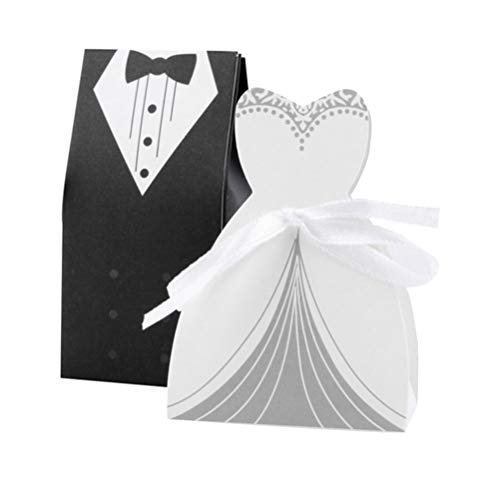 Amosfun 100 Stück Hochzeits-Bräutigam Süßigkeiten-Box mit 50 Bändern (doppelreihiger Anzug)