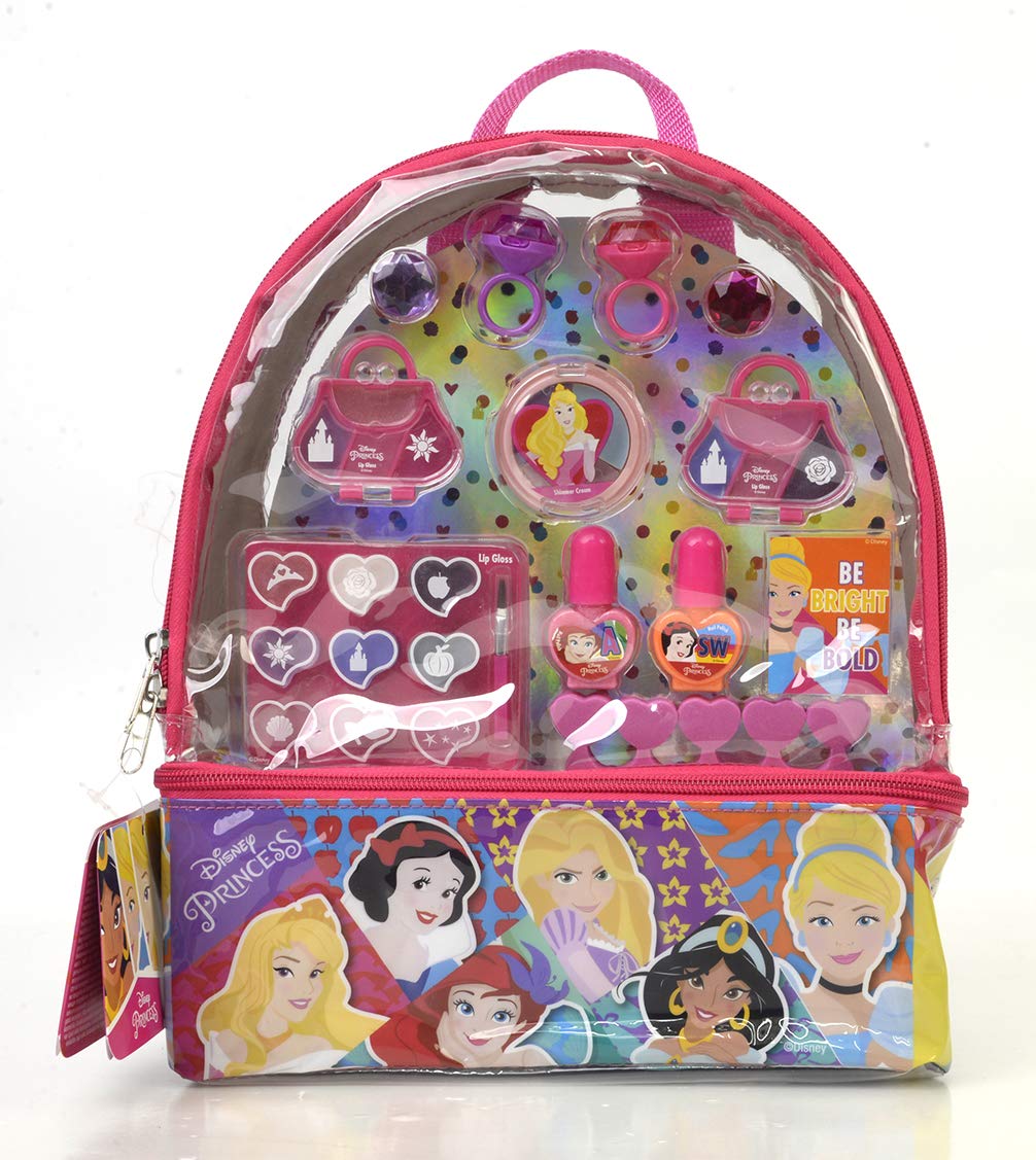 Disney Prinzessin Schönheitsrucksack - Make-up-Set für Kinder - Bunter Rucksack mit Kopf bis Fuß Make-up für Mädchen, Maniküre-Kit und Zubehör - Geschenk für Mädchen