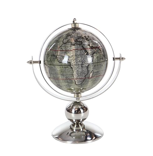 Deco 79 43487 Stainless Steel and PVC Decorative Globe, 10" x 8", Brown/White/Silver