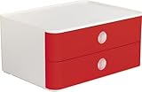 HAN Schubladenbox Allison SMART-BOX mit 2 Schubladen und Trennwand, Kabelführung, stapelbar, Utensilienbox für Büro, Schreibtisch Küche, möbelschonende Gummifüße, 1120-17, hochglänzend cherry red