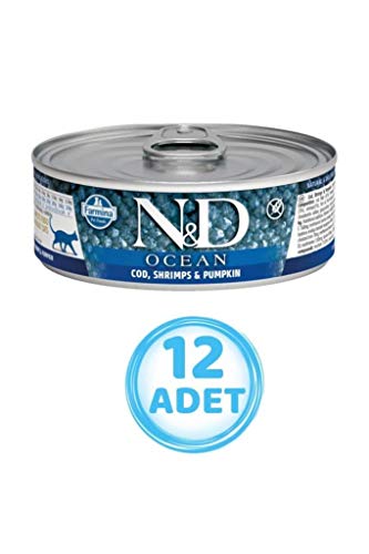 N&D Ocean Morina Fisch Garnelen und Kürbis Alter Kätzchenfutter - 80G (12 Stück)