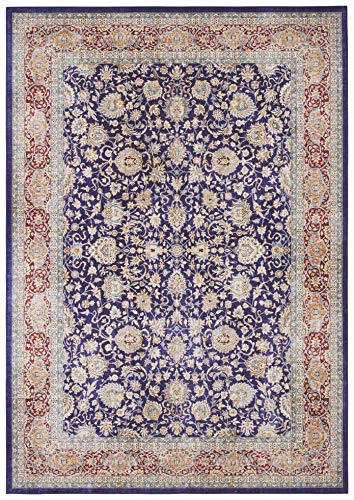 ELLE Decoration Keshan Maschad Orientalischer Teppich - Kurzflor Vintage-Look Orientalisch Orient Klassischer Orientteppich für Wohnzimmer Esszimmer Flur oder Schlafzimmer Navy Blau, 160x230cm