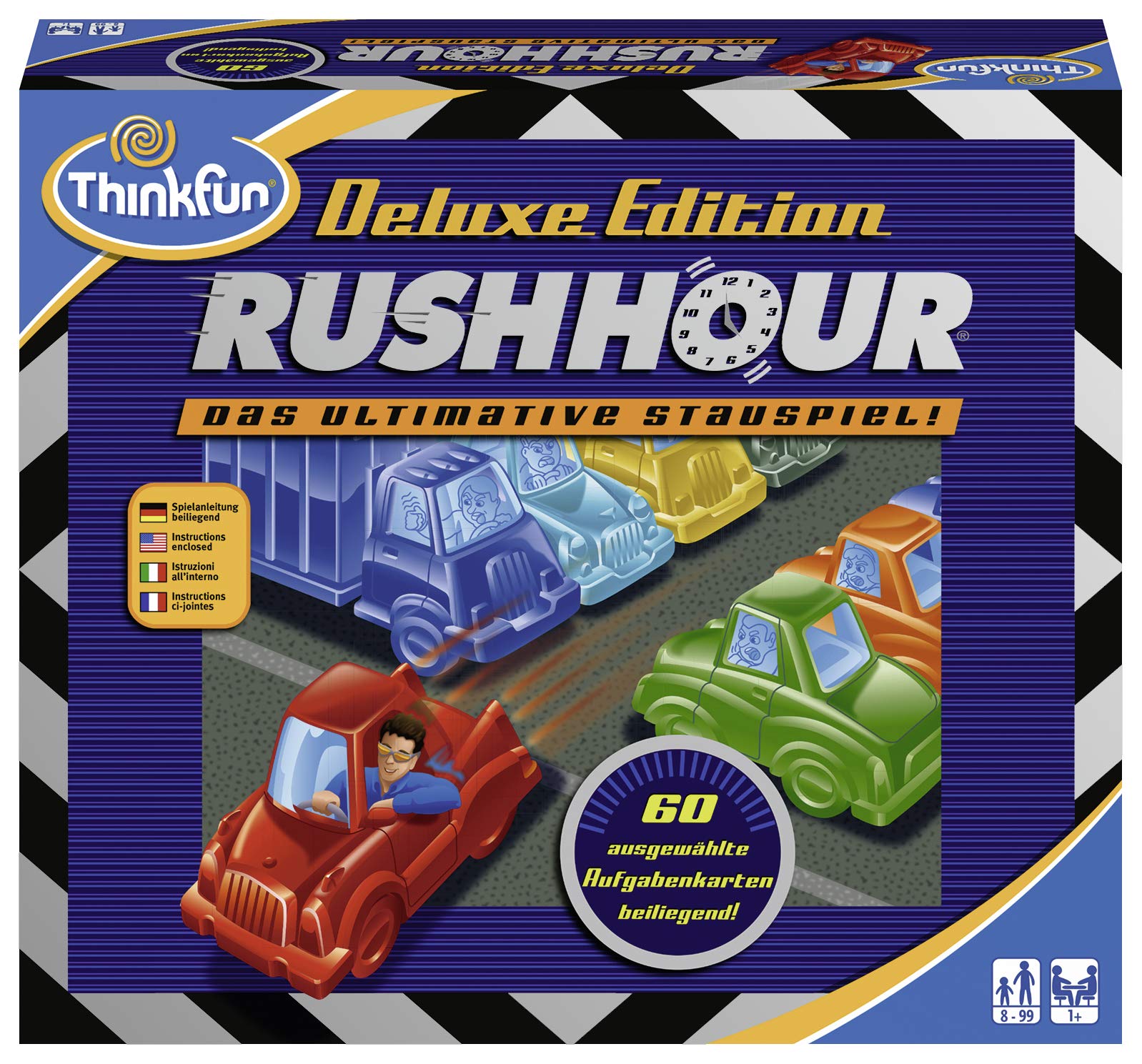 ThinkFun 76338 76305 - Rush Hour - Das bekannte Stau-Spiel in der Deluxe Edition mit Fahrzeugen in Metalloptik, Logikspiel für Erwachsene und Kinder ab 8 Jahren