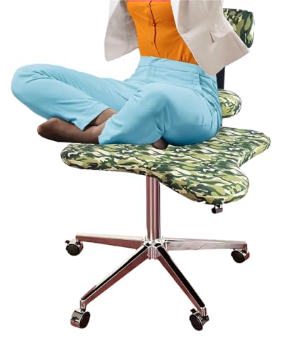 ENHEN Kniestuhl Home Office Meditation Chair mit Rädern & Mid Back, Erwachsene ADHS -Yoga -Schreibtischstuhl, Ergonomischer 2 Kissenkreuz -Beinschuk für Under Desk (Color : Camouflage Color)