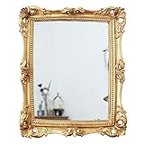 Funly mee Vintage 24 x 28 cm dekorative Spiegel, quadratische antike Gold Wand montiert & Tisch Make-up Spiegel
