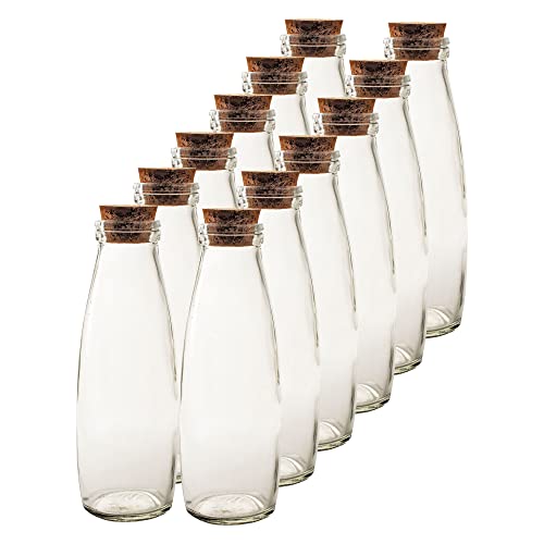 12 x Glasflaschen im Vintage-Look mit Korken H 21 cm - Dekoflaschen Deko Flaschen Vasen Essigflaschen Flaschen Blumenvase