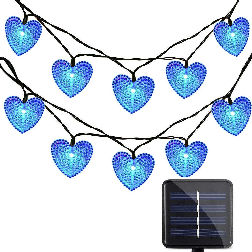 Solar Lichtschlauch Lichterkette,SUAVER Wasserdicht 20ft 30LED Herzform Außenlichterkette Weihnachtsbeleuchtung Beleuchtung Für Party Garten Dekoration(Blau)