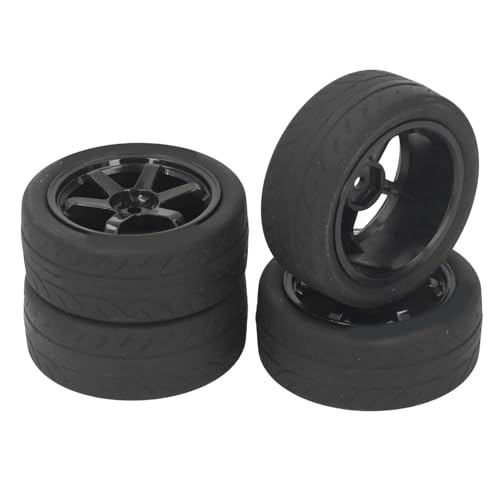 RC-Reifen, Glatte Oberfläche, Starke Dämpfung, Verschleißfest, 4 Stück, Universelles Hochsimuliertes Gummi-Kunststoff-RC-Rad für 1/10 Ferngesteuertes Fahrzeug (Black)
