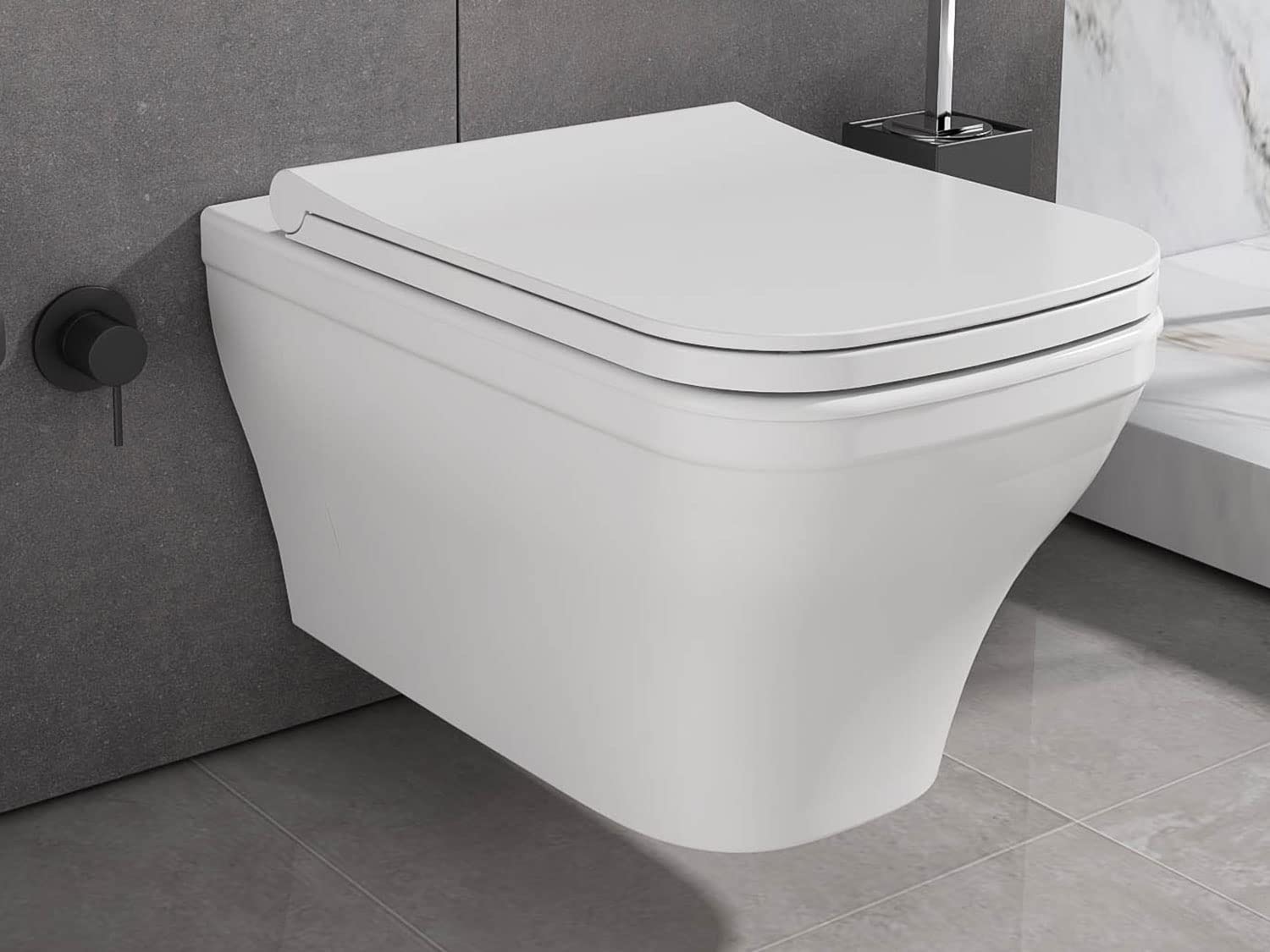 Aqua Bagno | Eckige Taharet-Toilette mit Bidetfunktion, spülrandloses Hänge-WC mit Softclose, Keramik weiß | 53,5cm lang