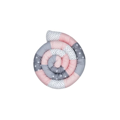 ULLENBOOM ® Baby Bettschlange 400x13 cm Rosa Grau (Made in EU) - Nestchenschlange für das Babybett, Bezug: 100% ÖkoTex Baumwolle, Bettrolle zur Bettumrandung im Kinderbett, Motiv: Sterne