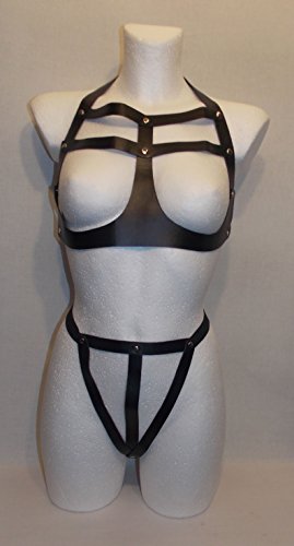 Black Leather Harness Set Size:one size
