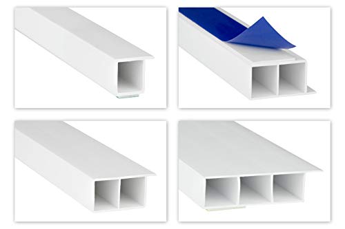 HEXIM Fenster/PVC Deckleisten 15mm - Hohlkammerprofile, wahlweise mit Schaumklebeband (selbstklebend) und Überstand für Wandabschluss (Fahne) - 2 Meter je Leiste (50x15mm, HJ 270-SKS)