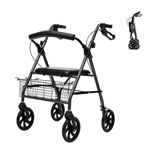 Rollatoren für Senioren Rollator Leichter zusammenklappbarer 4-Rad-Gehwagen mit Sitz Einkaufskorb Gehgestell für ältere Menschen Höhenverstellbarer Mobilitätshilfe-Trolley