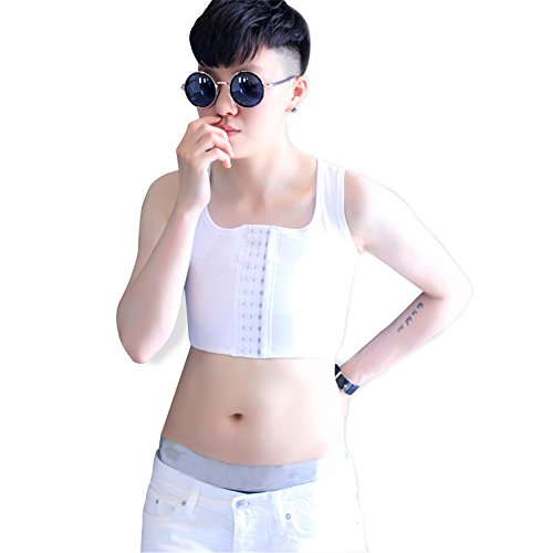 BaronHong Tomboy Trans Lesbian Middle Haken Baumwolle Brust Binder Korsett Plus Size Short Tank Top (weiß, 5XL)