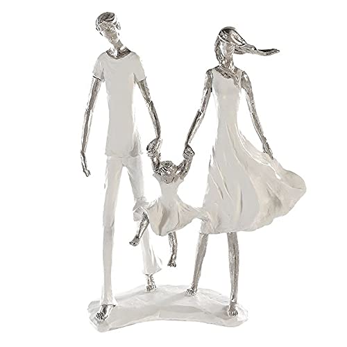 Brillibrum Design Skulptur Familie Weiß Silber Dekofigur aus Kunststein Family Geschenkidee Deko Element Höhe 36 cm