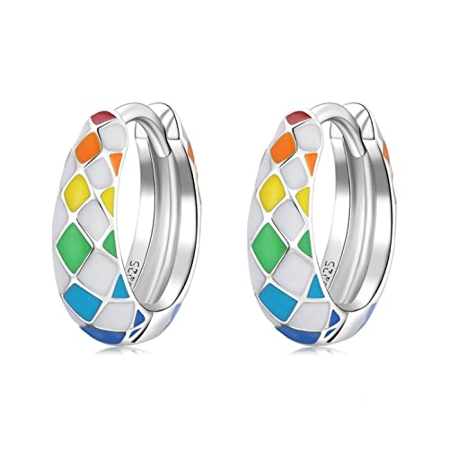 925 Sterling Silber Regenbogen Karierte Ohrringe Mode Brillante Farbe Ohr Schnallen Für Frauen Edlen Schmuck Geschenk