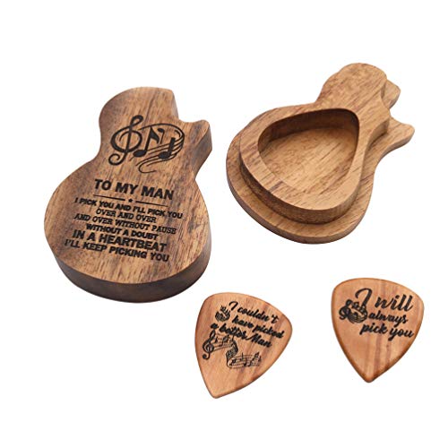 Heallily Gitarrenplektren aus Holz mit Aufbewahrungsbox, Gitarren-Plektrumetui für Ukulele, Bass, Musikinstrumente (Logo-Stil), 3 Stück 3.2 * 2.7CM Bild 1