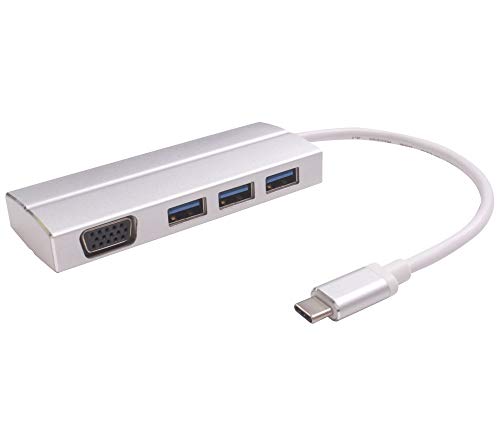 PremiumCord USB-C auf VGA + 2X USB 3.0 Adapter, Aluminiumgehäuse, 5Gbps, SuperSpeed USB 3.1 Typ C, Auflösung Full HD 1080p 60Hz, Farbe Silber, Länge 20cm