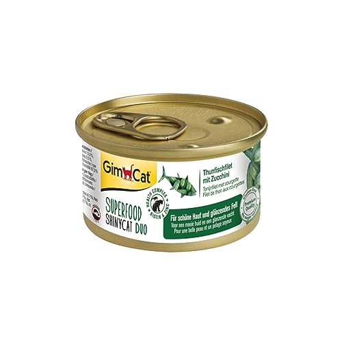 GimCat Superfood ShinyCat Duo Thunfischfilet mit Zucchini, Hochwertiges Katzenfutter mit hohem Fleischanteil, Nassfutter ohne Zuckerzusatz, 24 Dosen (24 x 70 g)