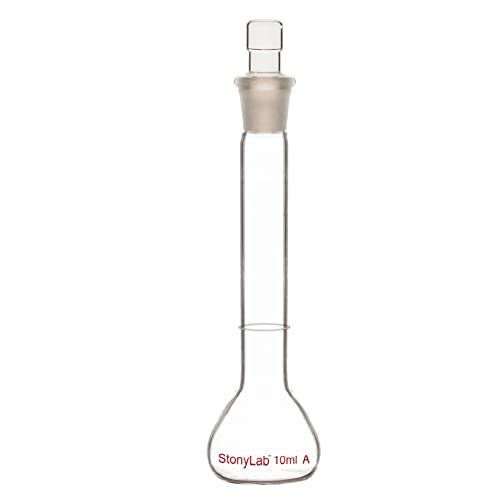 stonylab Glas Messkolben Klasse A Volumetric Flask mit Glasstopfen, Borosilikatglas-Schwerwand-Messkolben-Toleranz ±0.02 ml - 10 ml