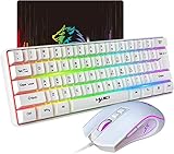 HXSJ V700 Gaming Tastatur und Maus Set,60% Kompakte Tastatur,61 Tasten,TKL Layout,RGB-Beleuchtung,Optische Gaming-Sensormaus mit 7 Tasten,7-Farbiges LED-Licht,Bis zu 3600 DPI,für PC,Mac-Weiß