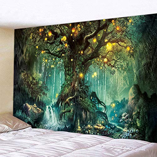 Naturer Baum des Lebens Wandteppich Wald 180x230cm Wandbehang Himmel in Wald Tapisserie Nacht Psychedelic Boho für Wohnzimmer Schlafzimmer