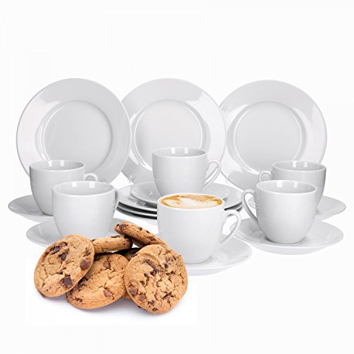 Van Well Trend 18-Piece Coffee Service for 6 People White Coffee Cups + Saucers + Cake Plate