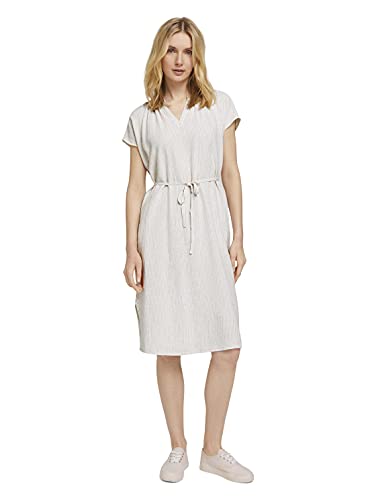 TOM TAILOR Damen 1025884 Feminine Kleid, 27037-Offwhite Thin Stripe, 42