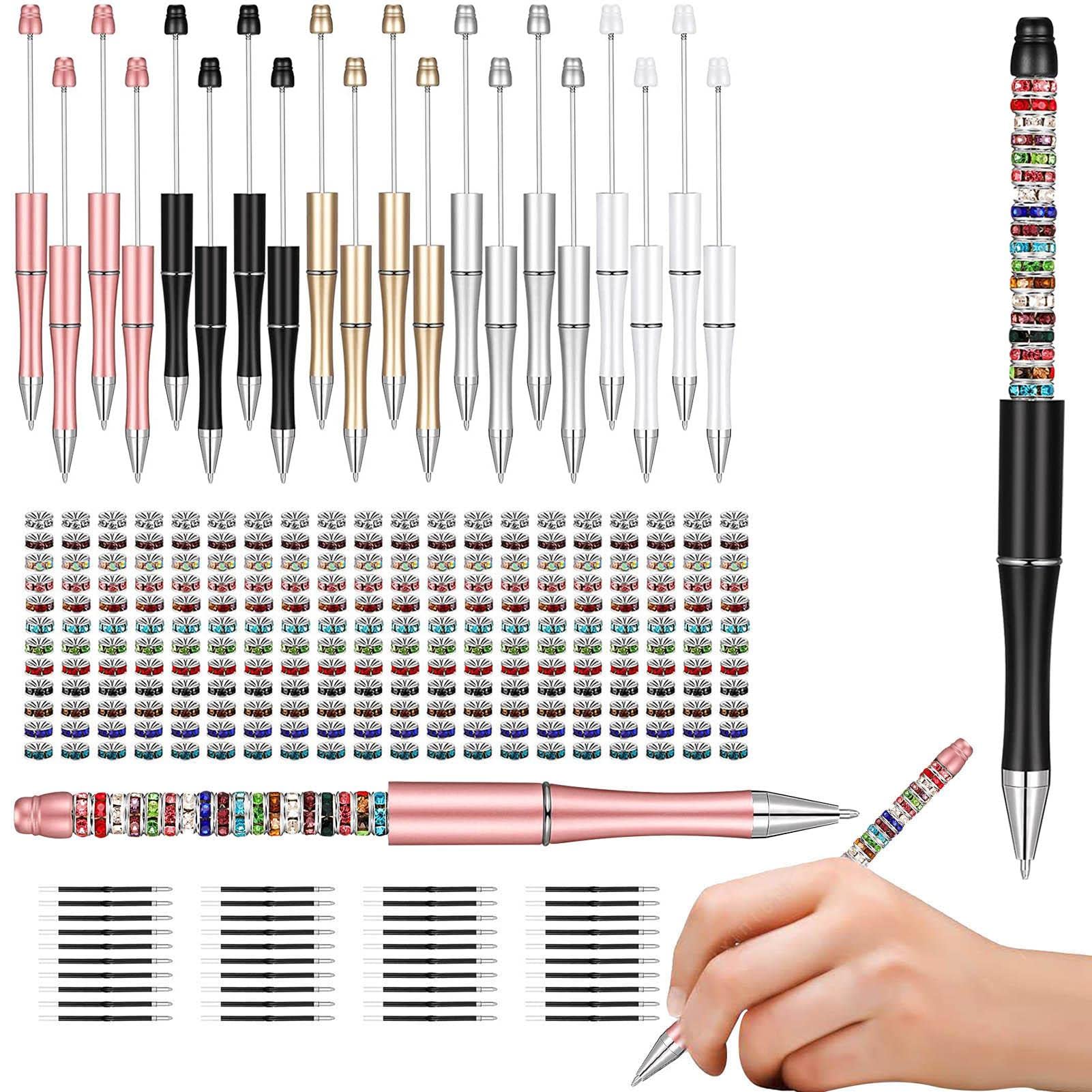 a-r Verschiedene Perlenstifte, leichter und glatter Stift, 20 Perlenstifte, 40 schwarze Nachfüllminen und 240 helle Abstandshalterperlen, DIY-Perlen-Stift für den Schulanfang