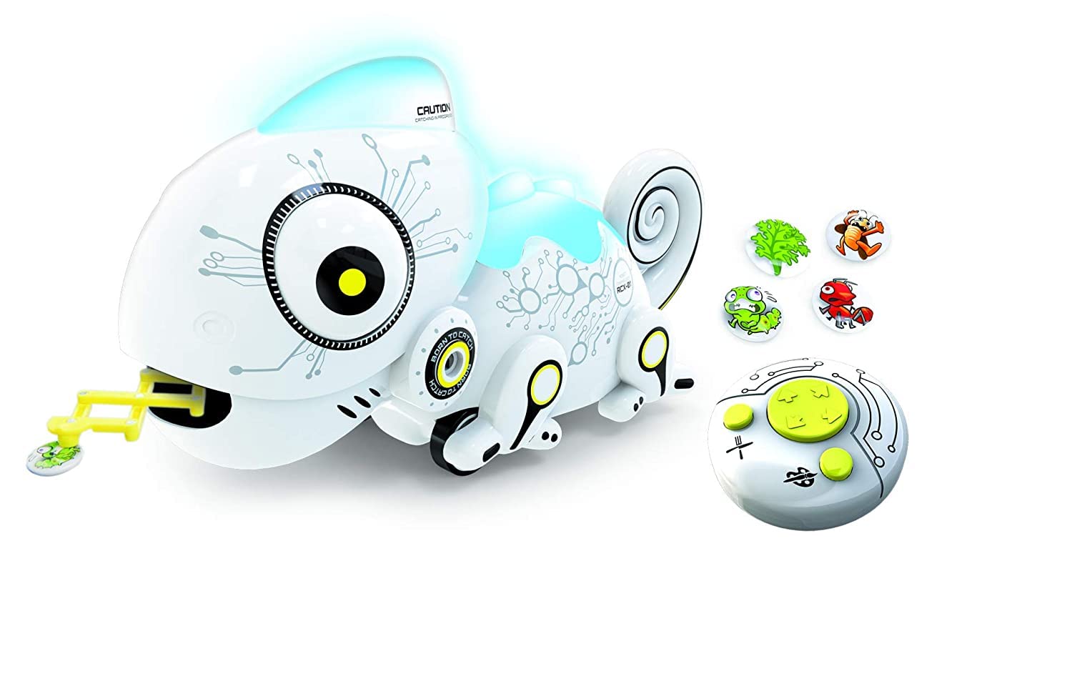 YCOO 88538 ROBO CHAMELEON by Silverlit, ferngesteuerter Roboter, Robotertier für Kinder, füttere das Chameleon, inkl. 4 Metallinsekten, Licht- und Soundeffekte, 28 cm, weiß, ab 3 Jahren