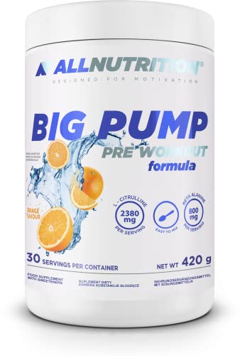 ALLNUTRITION Big Pump Pre Workout Performance Boost Nahrungsergänzungsmittel - L-Citrullin, L-Arginin, Taurin, Beta Alanin Mix - keine Stimulanzien - Instant Pulver 420g - Orange