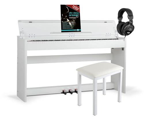 McGrey DP-18 WM E-Piano Set - 88 gewichtete Tasten mit Hammermechanik und Anschlagdynamik - 128 Klänge - Tastaturabdeckung - inkl. Klavierbank, Kopfhörer und Klavierschule - Weiß matt