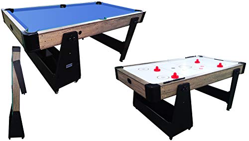 Charlsten Multi Airhockeytisch/Billardtisch Holzoptik - 2-in-1 zusammenklappbar