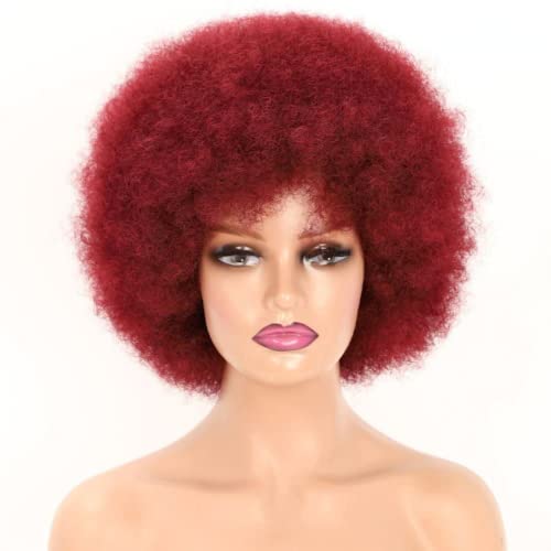 9in Kurze Afro Verworrenes Lockiges Haar Perücken Für Frauen Afrikanische Synthetische Flauschige Und Weiche Natürlich Aussehende Hohe Temperatur Rote Perücke