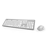 Hama Funk-Tastatur Maus Set (QWERTZ Tastenlayout, kabellose ergonomische Maus, 2,4GHz, USB-Empfänger) Windows Keyboard Funkmaus-Tastatur-Set, weiß silber