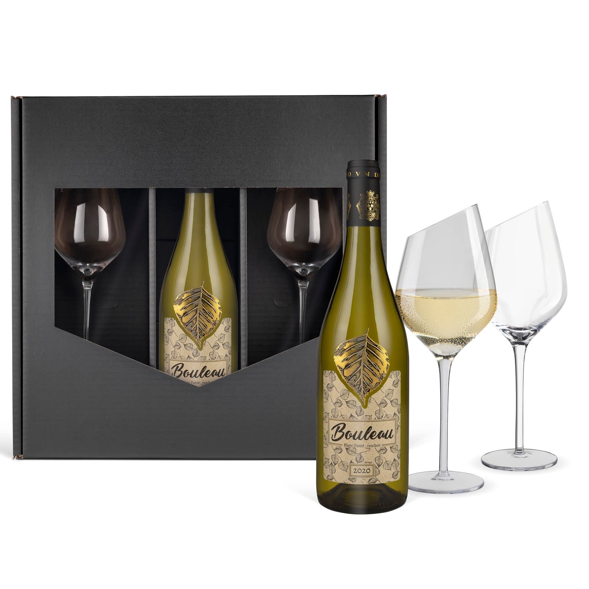 Bouleau Weißwein Sauvignon Blanc (0,75 l) im Geschenkkarton mit 2 Weißweingläsern
