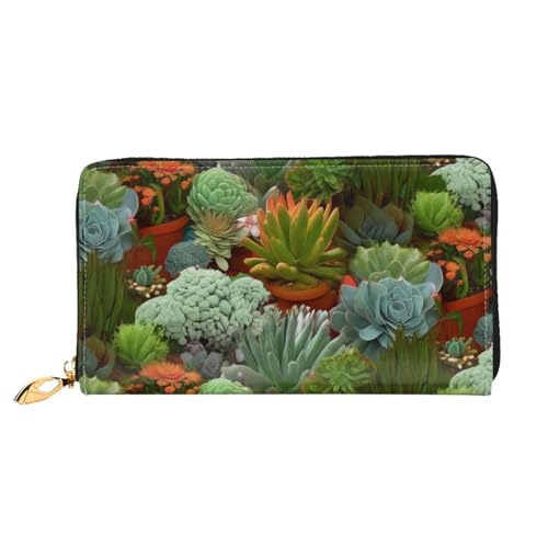 YoupO Pflanzen Kaktus und Sukkulenten Geldbörse für Frauen Leder Geldbörse mit Reißverschluss Münztaschen Mode Handtasche Tasche, Schwarz , Einheitsgröße