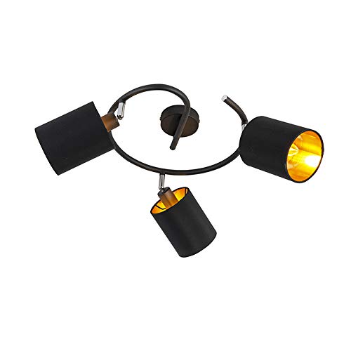 QAZQA - Moderne Deckenleuchte | Deckenlampe | Lampe | Leuchte schwarz - Lofty| 3-flammig | Wohnzimmer | Schlafzimmer | Küche - Textil Zylinder | Rund - LED geeignet E14