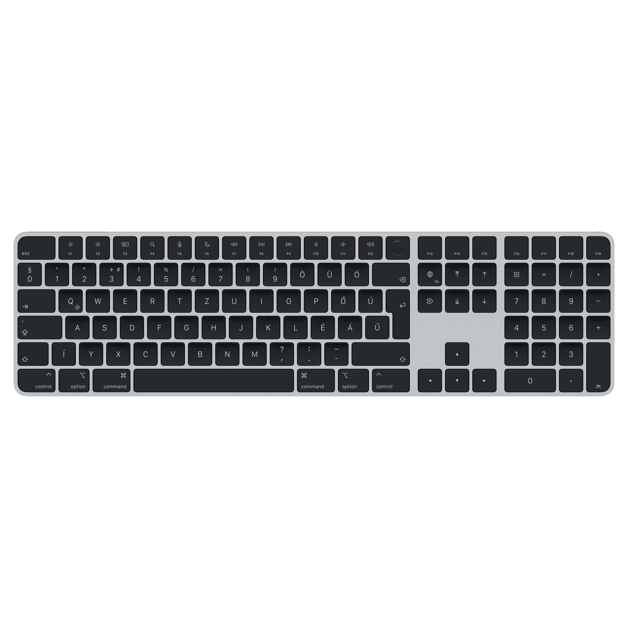 Apple Magic Keyboard mit Touch ID und Ziffernblock: Bluetooth, wiederaufladbar. Kompatibel mit Mac Computern Chip; Ungarisch, Schwarze Tasten