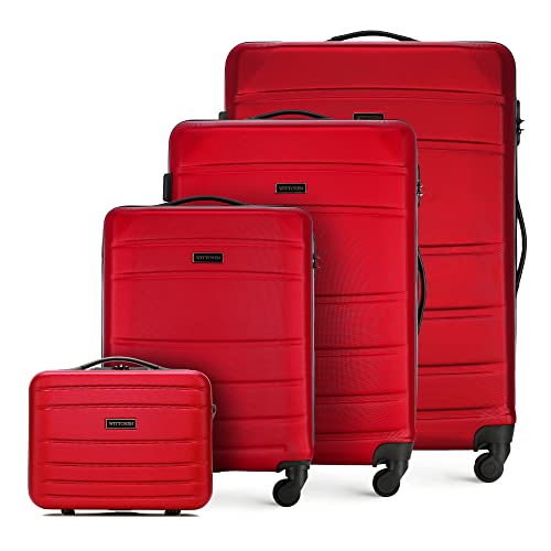 WITTCHEN Koffer-Set 4tlg. Trolley Koffer Reisekoffer aus ABS Hartschalen Trolley 4 Rollen Kombinationsschloss Rot 56-3A-65K-35