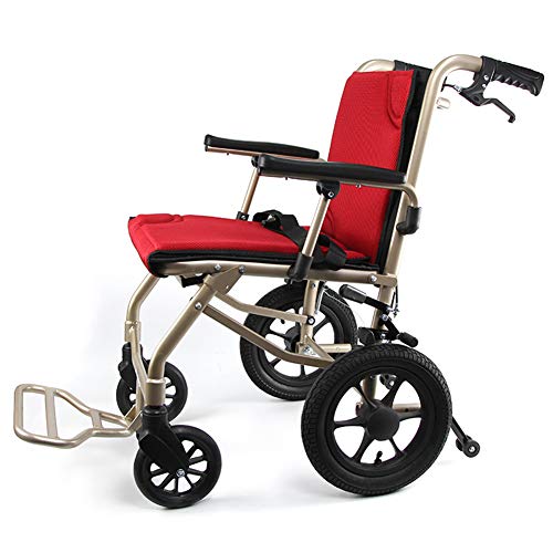 ZXGQF Faltbarer Rollstuhl, ergonomischer Sitz und Rückenlehne Transportrollstuhl Armlehnen und abnehmbare Fußstützen Sicherheitsgurt, für ältere und behinderte Menschen (red)