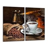 Gsmarkt | Herdabdeckplatten Schneidebrett Spritzschutz Set 2x30x52 | Bild auf Glas | Sicherheitsglas Gehärtetes Glas Bild | Motiv Kaffee