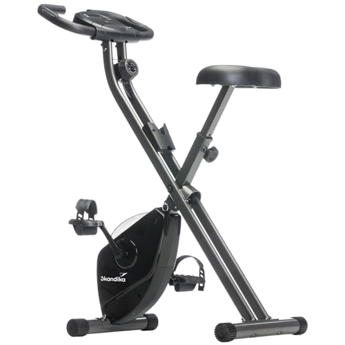 skandika Foldaway X-1000 Fitnessbike Heimtrainer x-Bike F-Bike klappbar mit Handpuls-Sensoren, 8-stufiger Magnetwiderstand, LCD Display, 130 Kg max. Gewichtsbelastung (schwarz)