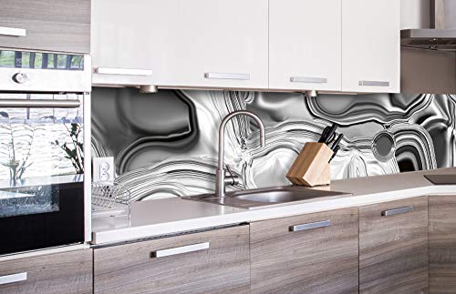 DIMEX LINE Küchenrückwand Folie selbstklebend FLÜSSIGES Silber 260 x 60 cm | Klebefolie - Dekofolie - Spritzschutz für Küche | Premium QUALITÄT