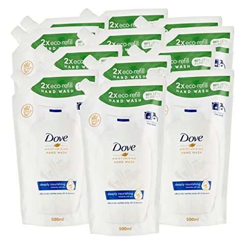 12 x Dove Eco-Recarica Nährstoff Tiefenreiniger, feuchtigkeitsspendende Seife, Hände, revitalisierender Effekt, 12 Nachfüllpackungen à 500 ml
