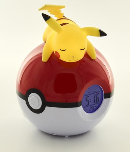 Pokemon 811354 Pikachu Radio Wecker Uhr Pokéball Uhr mit Licht und Temperaturanzeige PVC rot
