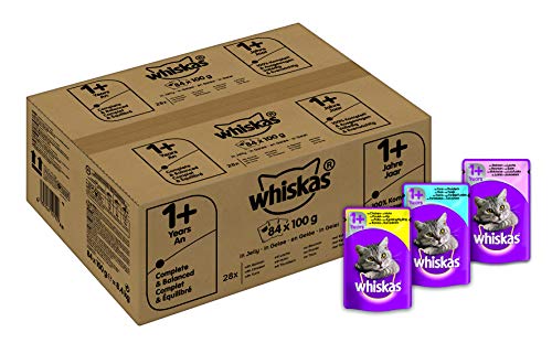 Whiskas 1 + Katzenfutter, Hochwertiges Nassfutter für gesundes Fell, Ausgewogenes Feuchtfutter in verschiedenen Geschmacksrichtungen